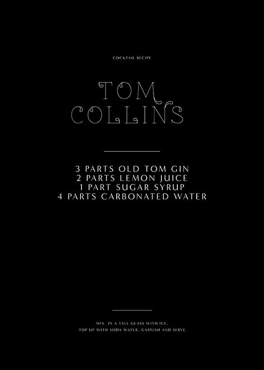 TOM COLLINS RECIPE POSTER